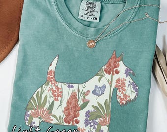 Floral Scottie Dog T-Shirt, Scottish Terrier Gift, Scottie Mom Shirt, Comfort Colors® Dog, Cottagecore Dog Lover Crewneck Tee, Grandma Gift