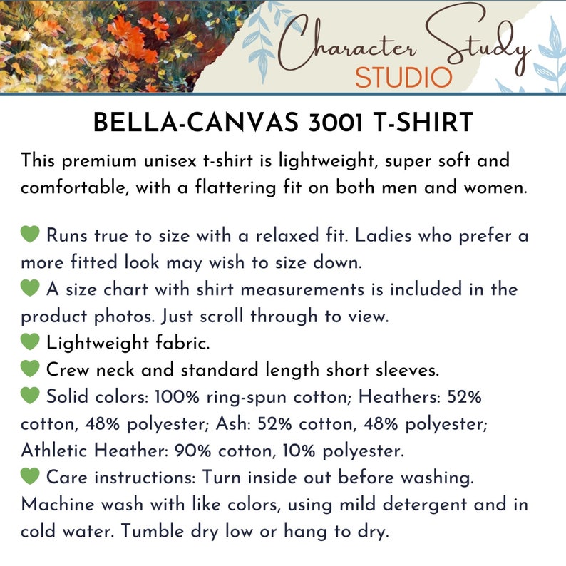 Op de afbeelding: Bella + Canvas 3001 T-shirt. Dit hoogwaardige unisex T-shirt is lichtgewicht, superzacht en comfortabel, met een flatterende pasvorm. Het valt normaal uit met een ontspannen pasvorm. Een maattabel met de afmetingen van het shirt is inbegrepen in de productfoto's. Blader gewoon door om te bekijken. Lichtgewicht stof. Ronde hals en korte mouwen met standaard lengte. Effen kleuren: 100% ringgesponnen katoen; Melange: 52% katoen, 48% polyester; As: 52% katoen, 48% polyester; Atletische melange: 90% katoen, 10% polyester. Wasinstructies: Keer binnenstebuiten voor het wassen. Machinewas met soortgelijke kleuren, met een mild wasmiddel en koud water. Drogen in de droger op lage temperatuur of ophangen om te drogen.