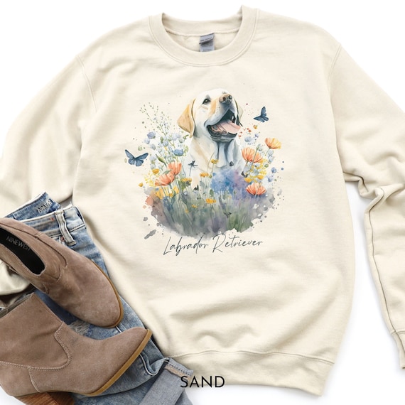 Watercolor Yellow Lab Sweatshirt, Labrador Gift, Labrador Retriever Art Shirt, Yellow Lab Mom Shirt, Pretty Floral Labrador Retriever Top