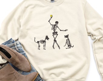 Halloween Dog Sweatshirt For Dog Trainer Gift Spooky Skeleton Sweatshirt For Dog Lover Halloween Shirt Dog Training Dog Skeleton Shirt
