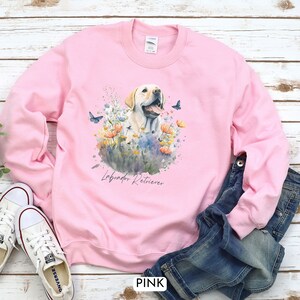 Looking for a gift for a Yellow Lab lover, breeder or rescuer in your life? Lab moms will love this watercolor Lab Retriever art sweatshirt with sweet Labrador surrounded by spring flowers. This comfy and pretty Lab shirt will be a sure favorite!