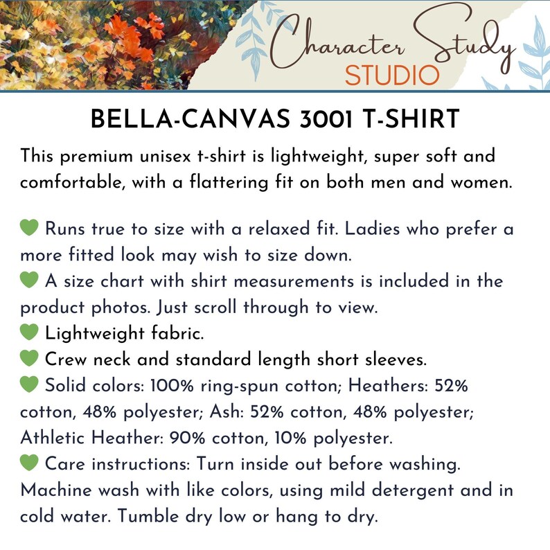 以下が含まれることがあります： Bella-Canvas 3001 Tシャツの製品説明。この高品質なユニセックスTシャツは、軽量で、とても柔らかく、快適で、体にフィットするデザインです。ゆったりとしたフィット感で、サイズ通りです。製品の写真にはサイズ表が含まれています。無地の色は100％リングスパンコットン製、ヘザーはコットンとポリエステルの混紡です。