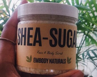Shea butter sugar face and body scrub, moisturising scrub no added fragrance, sensitive skin body scrub with natural oils, cruelty free