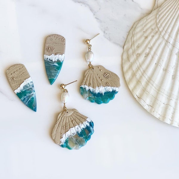 Polymerclay Earrings | Beach Polymerclay Earrings | Seashell Polymerclay Earrings