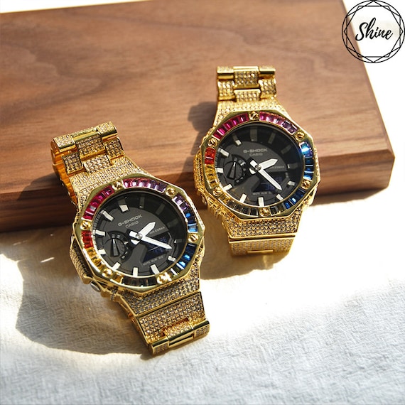 Casio G-shock GA-2100-1A Gold Rainbow Diamond Watch - Etsy