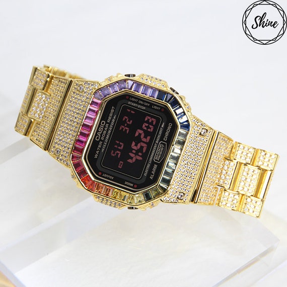 Casio G-shock DW-5600MS-1 Gold Rainbow Diamond Watch - Etsy Canada