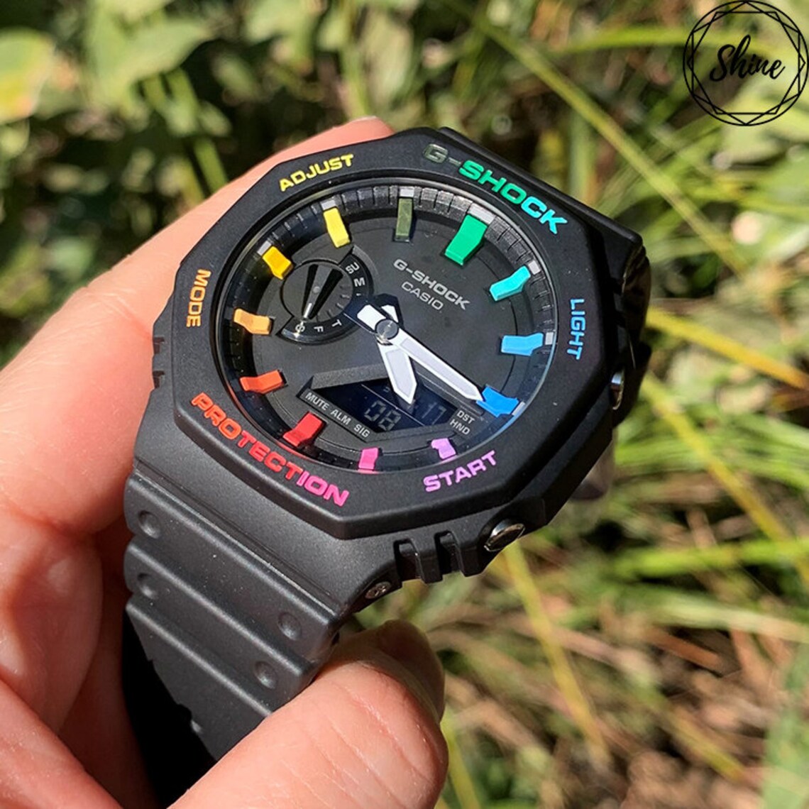 Casio G-shock GA-2100-1A Rainbow 12 Hour Markers and Case Font | Etsy ...