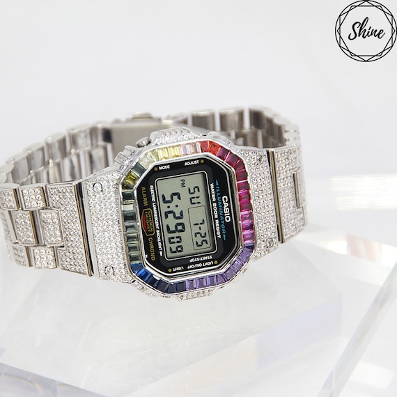 Rullesten Trolley mirakel Casio G-shock DW-5600E-1 Silver Rainbow Diamond Watch - Etsy