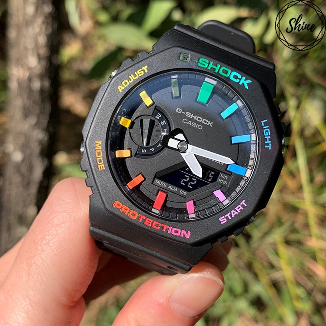 Casio G-shock GA-2100-1A Rainbow 12 Hour Markers and Case Font | Etsy ...