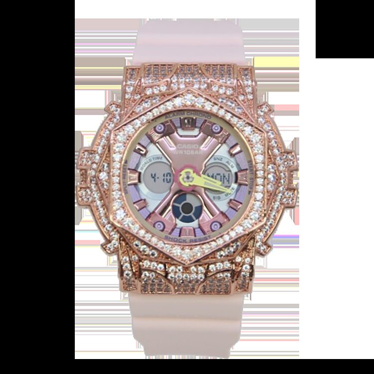 Casio Baby g BA 130PM 4A Rose Gold Silver Diamond Watch Rose