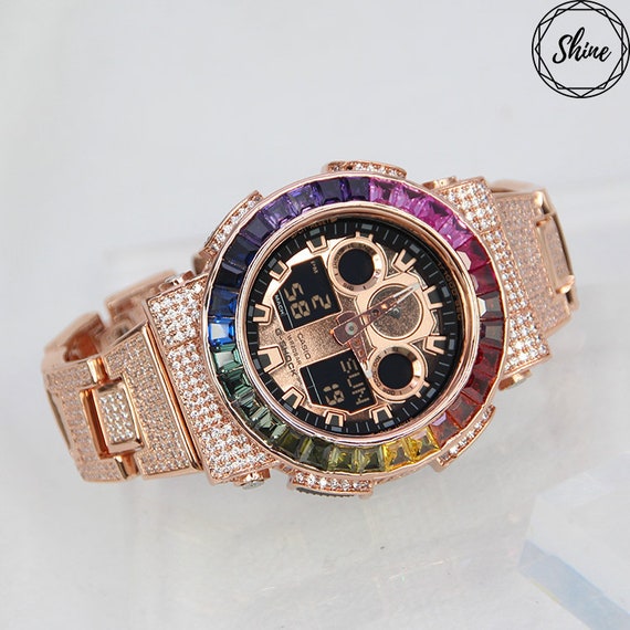 Casio G-shock GA-100MMC-1A Rose Gold Rainbow Diamond Watch - Etsy