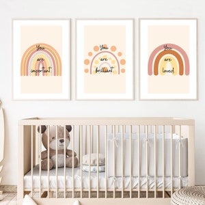 Baby, Kids Room Wall Art Digital Prints; Set of 3; Positive Uplifting Happy; Nursery, Children, Crib; Neutral Rainbow Decor Set