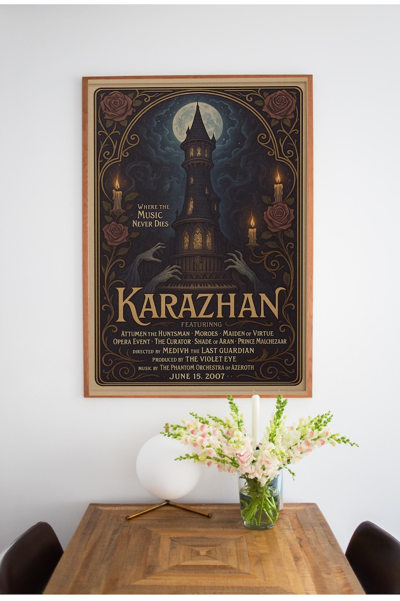 World of Warcraft Raid Movie Posters – Molten Core, Karazhan, Naxxramas, Icecrown Citadel & Ulduar | Cinematic WoW Wall Art | Gamer Decor Karazhan