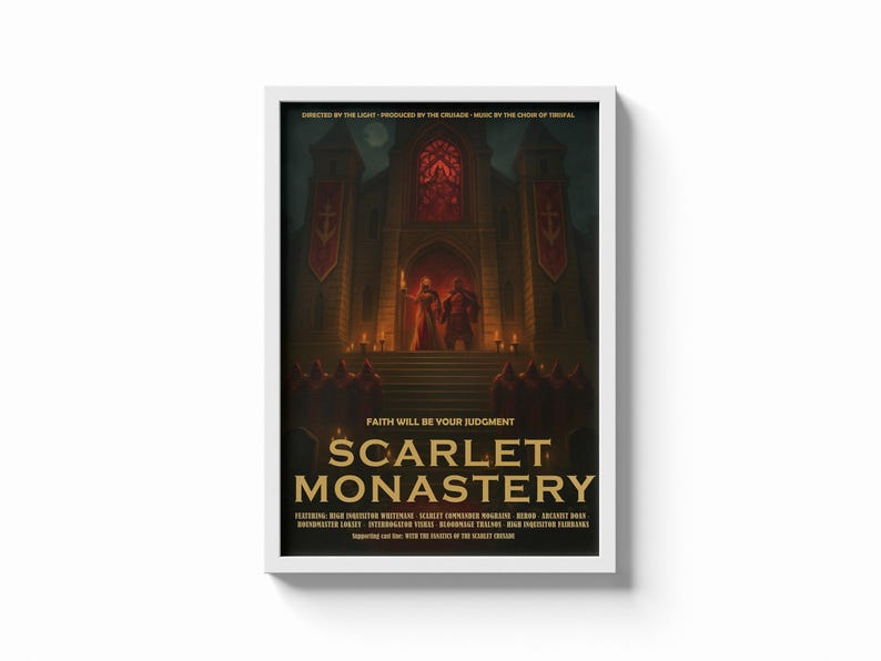 World of Warcraft Raid Movie Posters – Molten Core, Karazhan, Naxxramas, Icecrown Citadel & Ulduar | Cinematic WoW Wall Art | Gamer Decor Scarlet Monastery