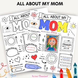 All About My Mom - Printable Fill-in-the-Blank Worksheet for Kids - Fun Mother&#39;s Day Gift - mom interview - kids mom questionnaire