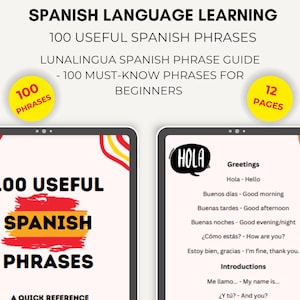 100 Useful Spanish Phrases - Beginner Spanish Learning Printable - Easy Everyday Language Guide PDF