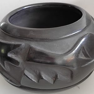 Camilio Sunflower Tafoya - Santa Clara, Kha'p'oo Owinge, Pottery Black Carved Avanyu, Guardian of Water