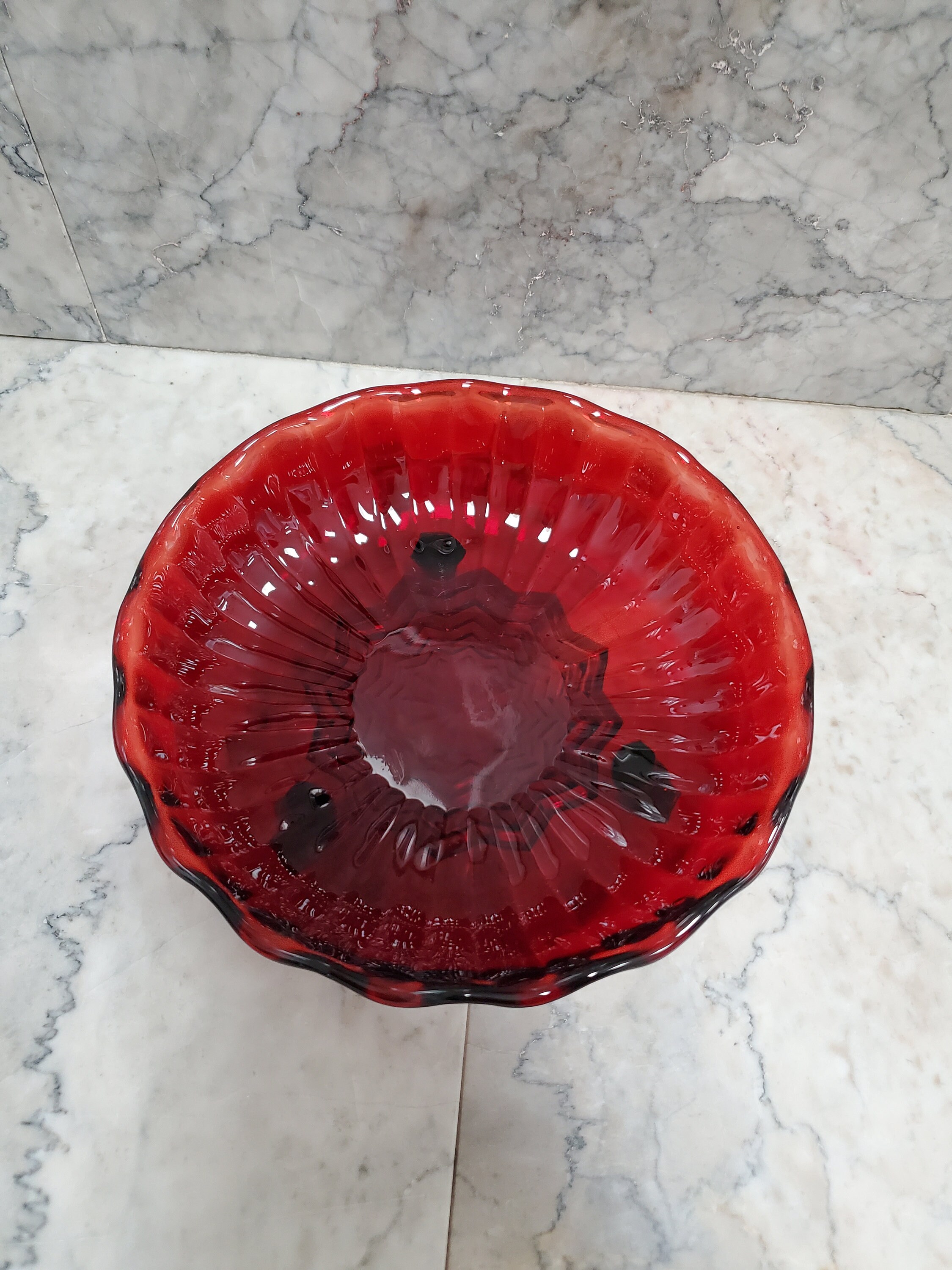 Red Glass Candy Dish Etsy