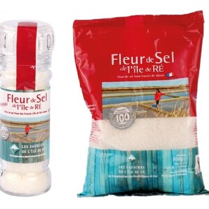 Fleur de sel Les Sauniers de l'Ile de Ré w młynku do soli wielokrotnego napełniania 80g lub w torebce 500g lub w zestawie