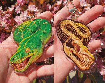 Emerald tree boa skull acrylic charm