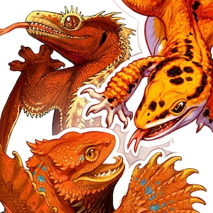 Dragon lizard stickers, volume 1: Crested gecko, Leopard gecko, Bearded dragon.