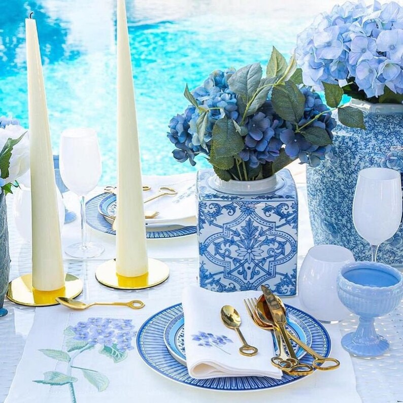 Blue Hydrangea Placemats Embroidered Placemats Rectangle Etsy