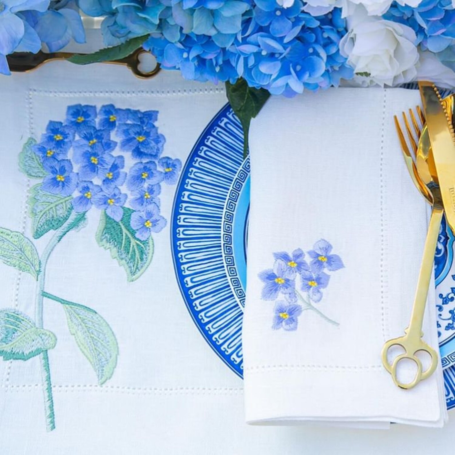 Blue Hydrangea Placemats Embroidered Placemats Rectangle Etsy