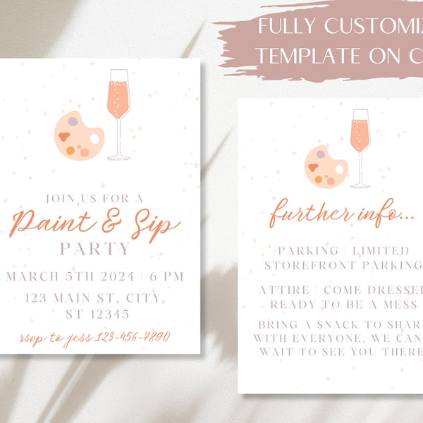 Paint and Sip Party Invitations | Paint and Pour Party Invites | Girly Event Invitations for a Paint and Sip Party