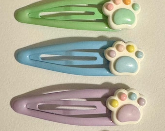 Kawaii Pastel Rainbow Cat Paw Barrette Hair Clip