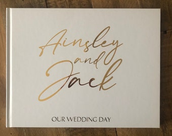 Wedding Guest Book, Gold Foil Wedding Guest Book, White Wedding Guest Book, Personalised Wedding Guest Book , Wedding Sign In Book