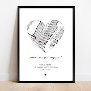 Engagement Gift - Personalised Print, Proposal Location, Map, Heart Map Print, Gift for Engaged Couple, Engagement Map, Digital Print
