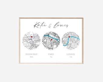 Met Engaged Married Map Print, A4, Anniversary Gift, Wedding Gift, Personalised, Custom, Gift for Partner, Gift for Newlyweds