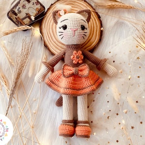 Amigurumi Cat Doll pattern, Cute Cat crochet pattern, crochet tutorial, PDF pattern, Fizi cat pattern, photos tutorial, Girl Cat Crochet