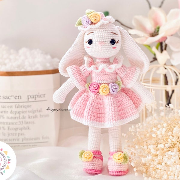 Amigurumi Bunny Doll Crochet Pattern, Cute Rabbit crochet, PDF file, Ellie Bunny, photos tutorial, Bunny Girl Doll, Spring Bunny Pattern