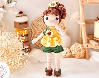 Crochet Pattern Amigurumi Summer Sunflower Doll, Four Seasons Amigurumi Doll PDF English Pattern.
