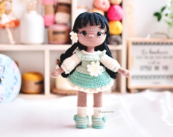 Patron PDF Crochet Amigurumi Camille Doll, Camomille Flower Doll, Floral Doll With Clothes, Amigurumi Doll English Pattern.