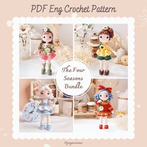 PDF Crochet Patterns 4 in 1 - Bundle of The Four Seasons Dolls - 4 lovely doll patterns with seasonal outfits - English Pattern.