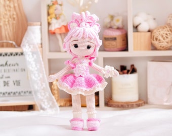 PDF Crochet Pattern Amigurumi Sakura Fox Doll, Cherry Blossom Doll, Floral Doll With Clothes, Amigurumi Doll English Pattern.