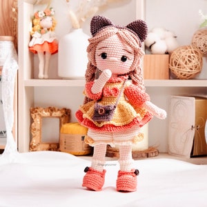 PDF Crochet Pattern Amigurumi Roxie Kitty Doll, Doll With Clothes, Amigurumi Doll English Pattern.