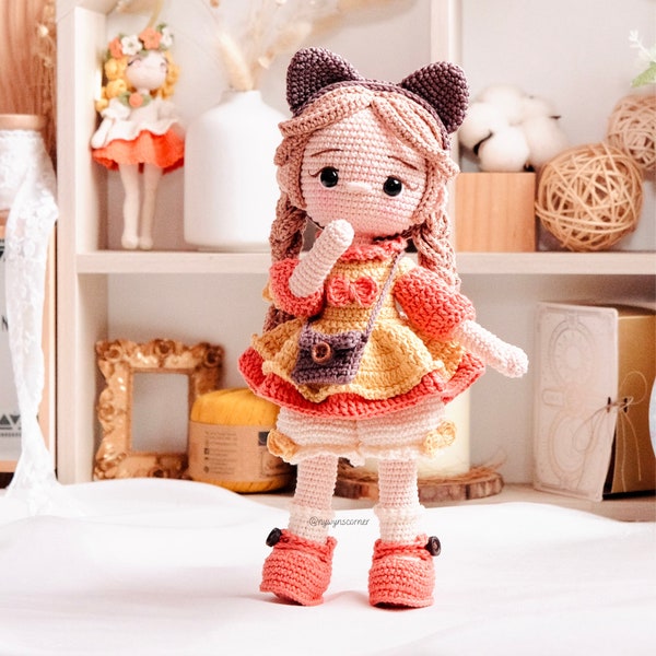 PDF Häkelanleitung Amigurumi Roxie Kitty Doll, Puppe Mit Kleidung, Amigurumi Doll, englisches Muster.