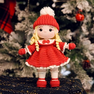 PDF Crochet Pattern Amigurumi Christmas Amelia Doll, Doll With Clothes, Amigurumi Doll English Pattern.