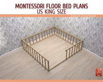 DIY Montessori US King Floor Bed with Rails Plans (PDF Download)