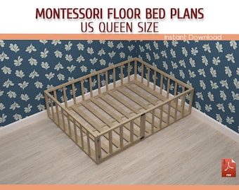 DIY-plannen voor queensize montessori-vloerbed – frame peuterbed (pdf-download)
