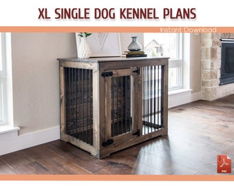 XLarge Sıngle Dog Kennel Building Plans - XL Wooden Dog Crate Plans, Dog Kennel Furniture - Download PDF