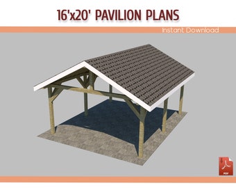 16'x20' Gable Pavilion Plans, DIY Wooden Pavilion - Download Priantable PDF