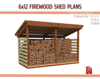 6x12 Firewood Shed Plans - DIY Firewood Shed Plan for Garden - Download PDF