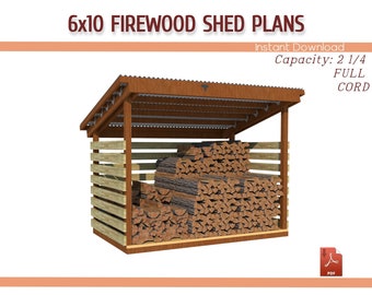 6x10 Firewood Shed Plans, DIY Firewood Shed for Garden Plan - Download PDF