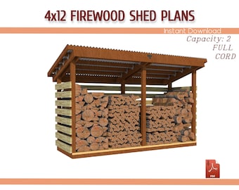 4x12 Firewood Shed Plans - DIY Wooden Shed for Firewood Plan - Download PDF