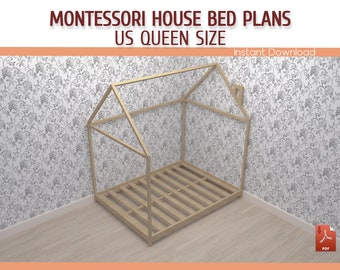 Queen Size Montessori House Bed Plans, DIY Floor Bed Frame (Download PDF)