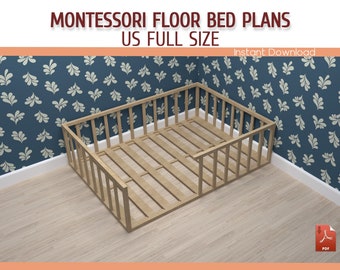 DIY Montessori Full Size Floor Bed with Rails Plan (PDF Download)